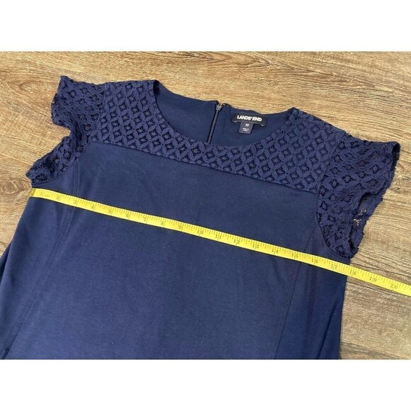 Lands End Shift Dress Crochet Cap Sleeve with Pockets Navy Blue Size 10 - Picture 4 of 8